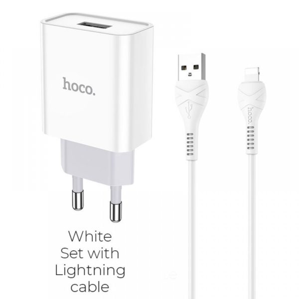 HOCO Caricabatterie USB 2.1A con cavo Lightning - White - C81