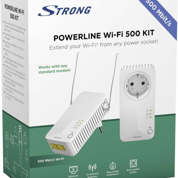 Strong 500 Kit Powerline WiFi, 2.4Ghz 300Mbps su Powerline, 2 Porta Ethernet, Plug and Play, HomePlug AV, 2 antenna